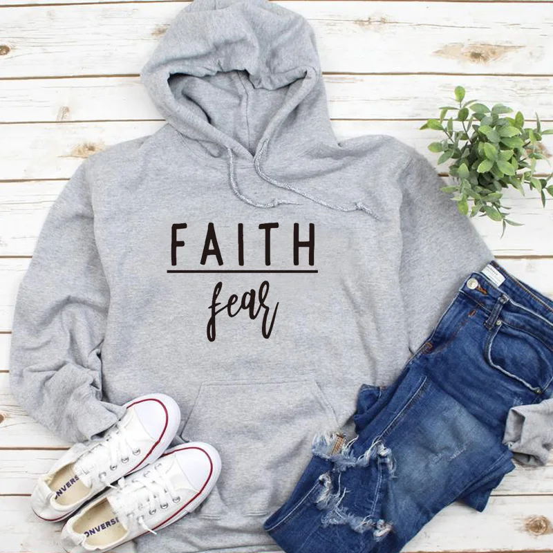 Женская толстовка с капюшоном Faith Over Fear Christian Believer Повседневный пуловер надписью
