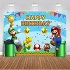 Игра Супер Марио Bros фотографии фонов вечерние Настольный Декор детей День рождения вечерние мультфильм фон для фотосъемки с изображением винил Photo Booth