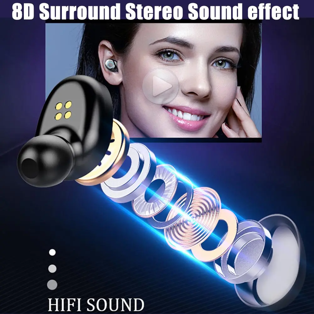 TWS mini 5 0 Bluetooth наушники 8D стерео гарнитуры настоящие Беспроводные с дисплеем