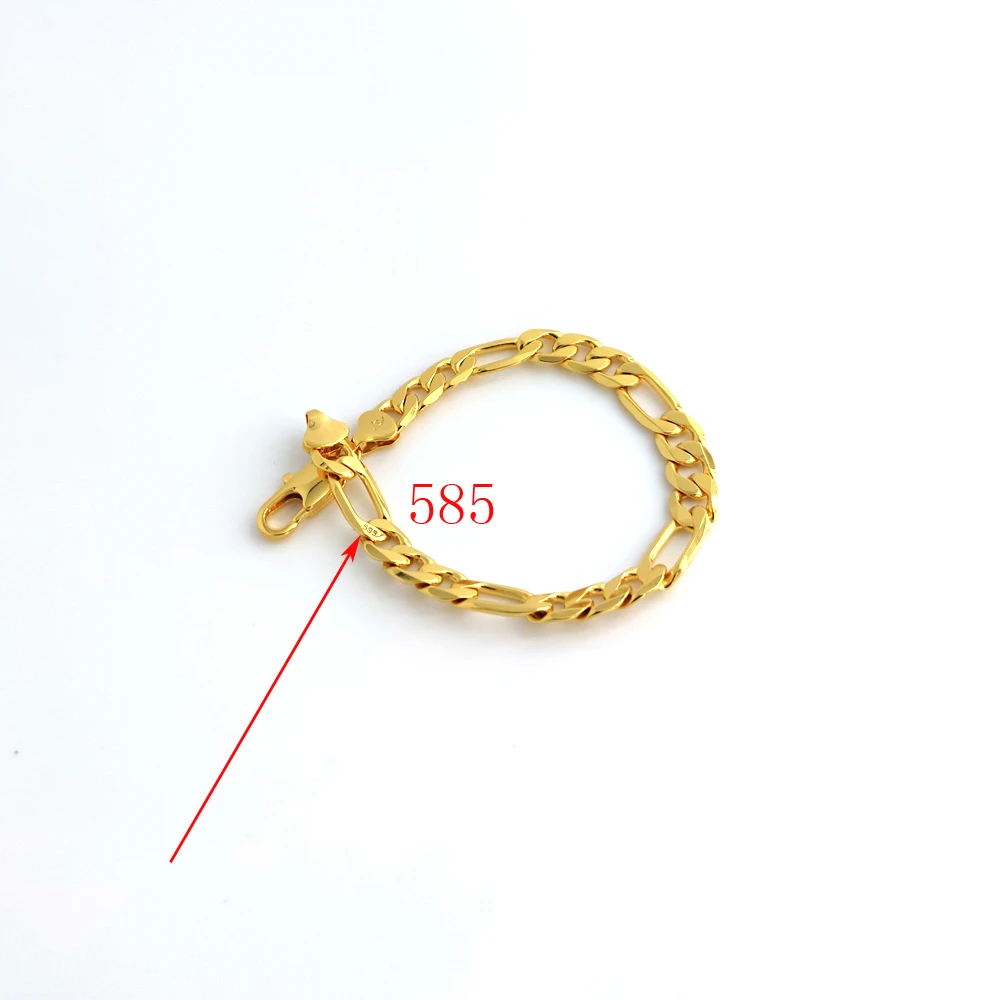 

Solid Stamp 585 Hallmarked 18 k Yellow Fine Gold Gf Figaro Chain Link Bracelet 8mm Italian Link 210mm men's or women's