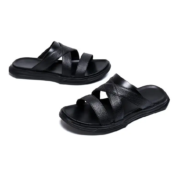 men slippers flip flops Personality Simple without losing detail cove manual menshoes Flat non-slip man black | Обувь