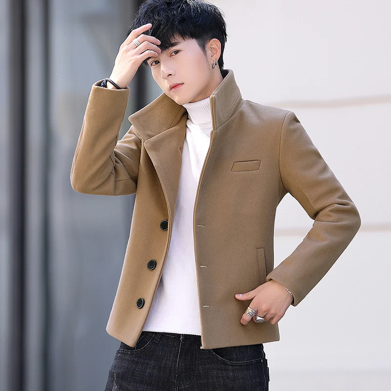 Мужское однобортное пальто из смесовой шерсти короткая приталенная куртка с