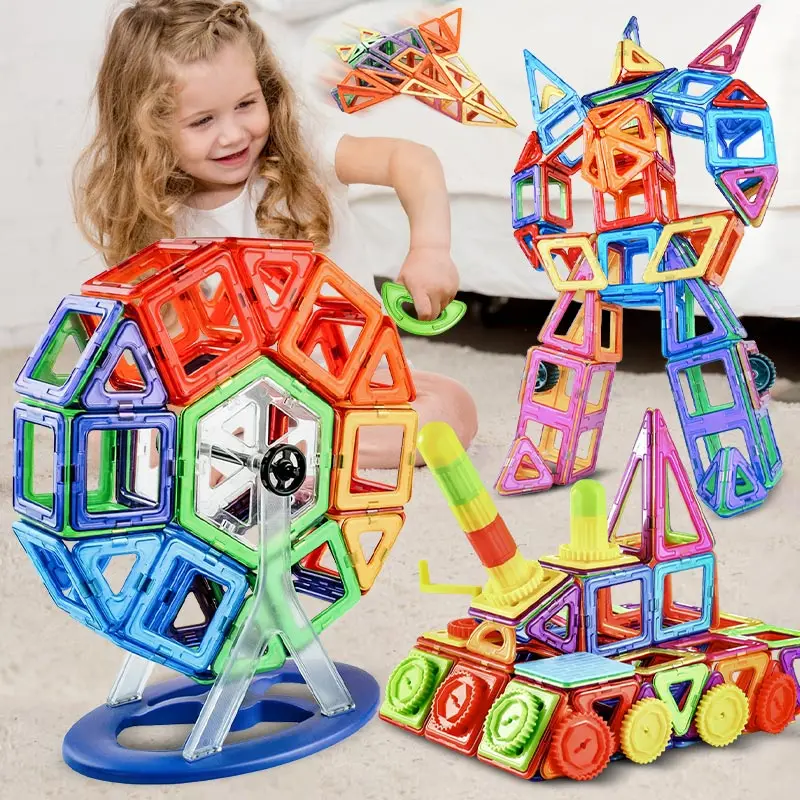 

Big Size Magnetic Designer Magnet Building Blocks 21-180pcs Construction Set Magnetic Bircks DIY Toys For Children Gifts