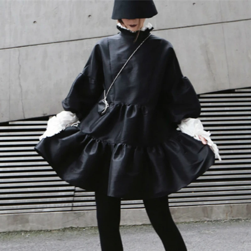 Женский базовый топ готическая Черная куртка с рукавами-фонариками в японском