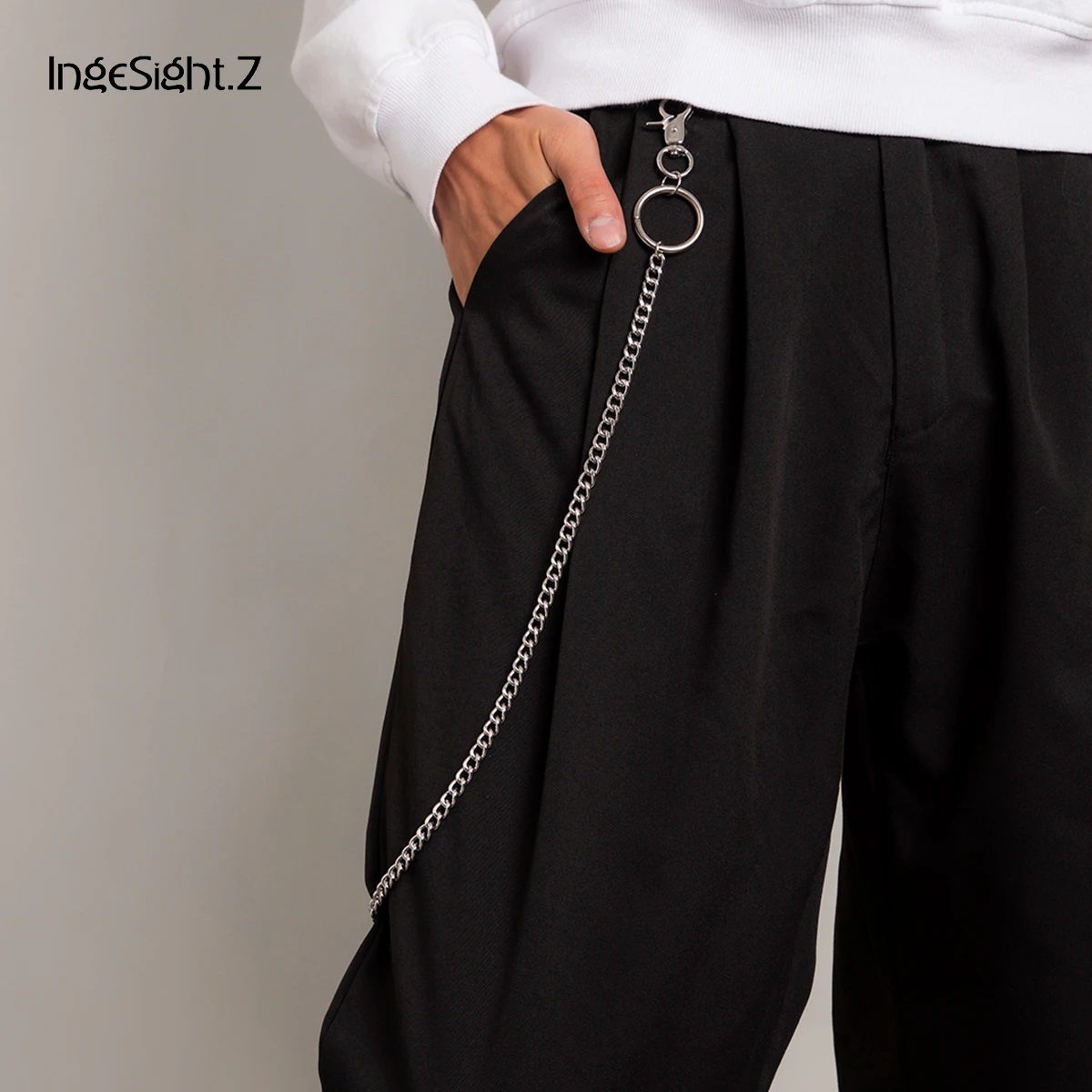 

IngeSight.Z Hip Hop Single Layer Gold Color Link Harness Waist Belly Chain Punk Rock Metal Pants Keychain for Women Men Jewelry