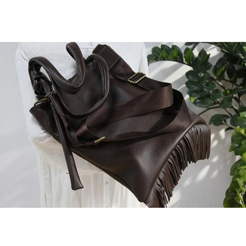 Сумка на плечо женская из натуральной воловьей кожи с кисточками | Багаж и сумки