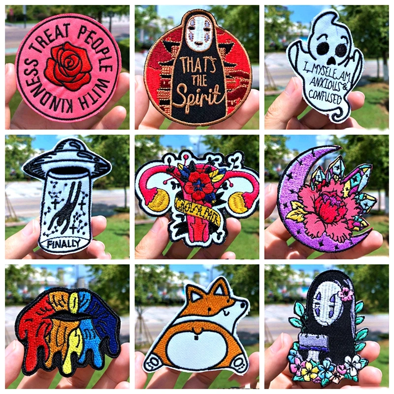 Мультяшные аниме нашивки Prajna вышитые с черепом и цветком для одежды аппликация в