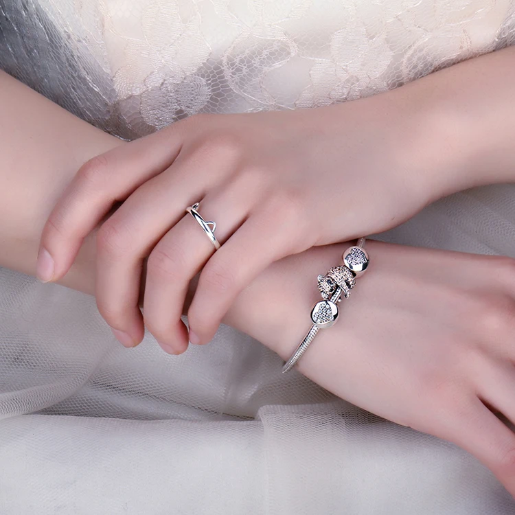 JewelryPlalace Шампанское Черный кубический цирконий коала Шарм бисера Fit Браслеты 925 пробы Серебряный Шарм бисер Fit Браслеты