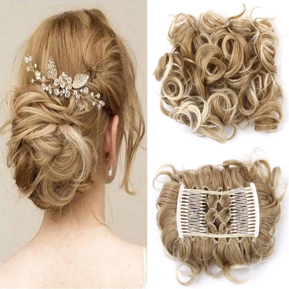 Новейшая мода большой гребень клип в вьющиеся волосы кусок шиньон updo Свадебные накладные волосы булочка