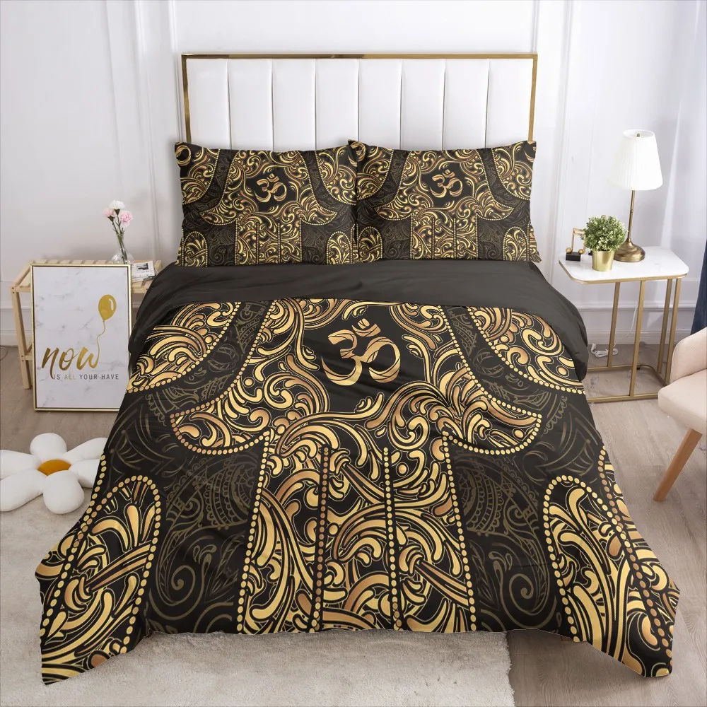3D пододеяльник черного и золотого цвета чехол комплект постельного белья
