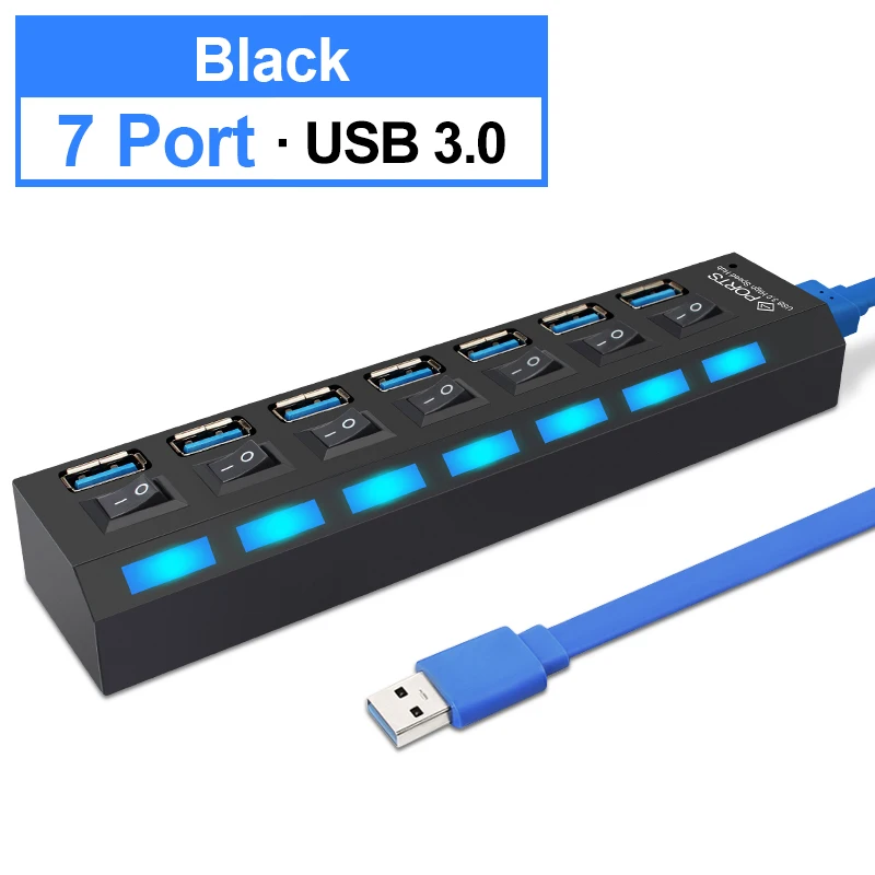 USB 3,0 концентратор 2,0 концентратор Мульти USB разветвитель 4/7 порт расширитель несколько USB 3 Hab с адаптером питания USB3.0 концентратор с переключателем для ПК - Цвет: USB 3.0 HUB 7 Port