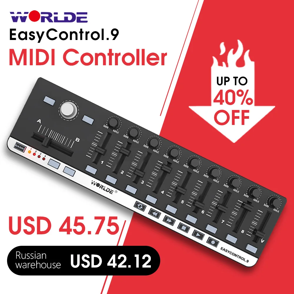 

Worlde, легкое управление. 9, портативный мини-USB 9, тонкий контроллер MIDI
