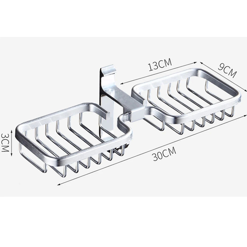 

Double Sided No Drilling Soap Holder Durable Bathroom Aluminium Draining Rustproof Easy Install Practical Toilet Silver