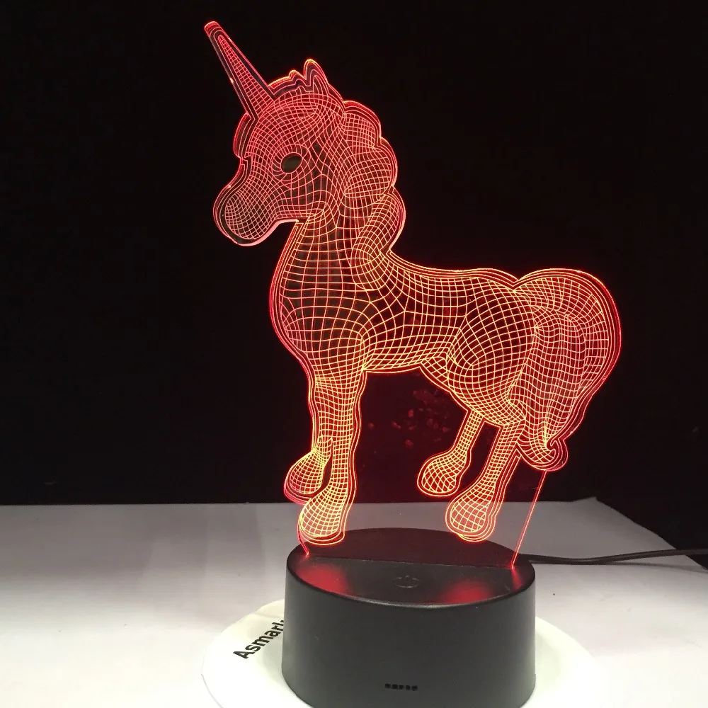 Животное милый Единорог Лошадь 3D светодиодный светильник ночник многоцветные RGBW