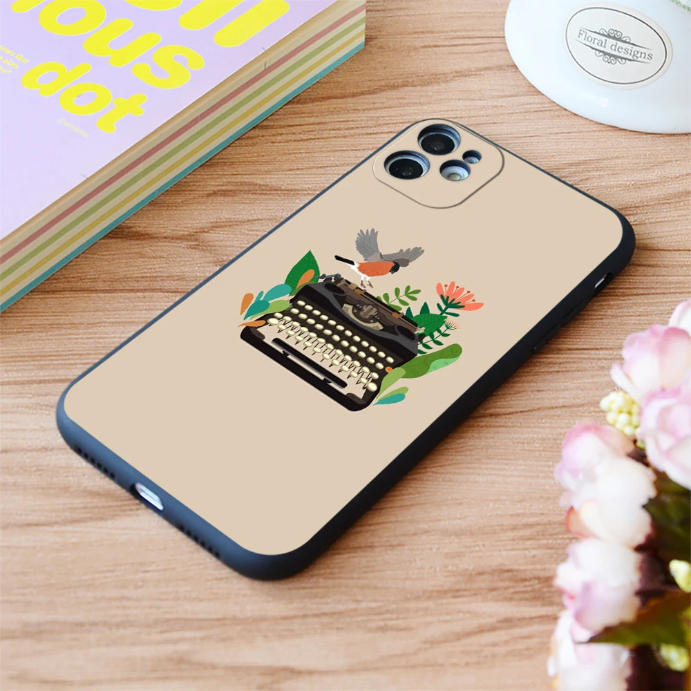 

For iPhone The Bird And The Typewriter Print Soft Matt Apple iPhone Case 6 7 8 11 12 Plus Pro X XR XS MAX SE