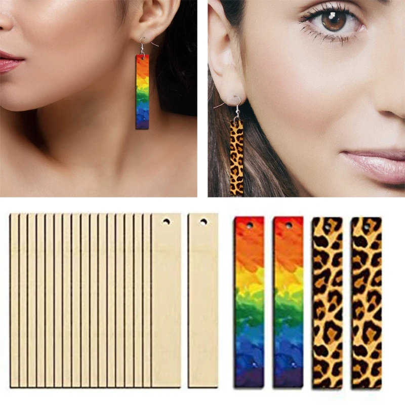B36D 36PCS/Set Unfinished Wood Earrings Blanks With Ear Hooks Opening Ring Jewelry Pendant DIY Earring Craft Making Gift Idea | Украшения и