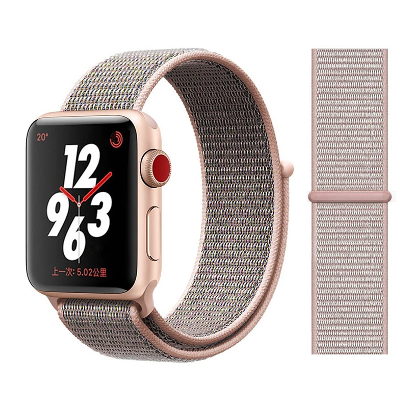 pink sand Ремешок для apple watch, ремешок 44 мм, 40 мм, тканый нейлоновый ремешок iwatch серии 5, 4, 3, ремешок 42 мм, 38 мм, ремень, аксессуары для apple watch - Цвет ремешка: pink sand