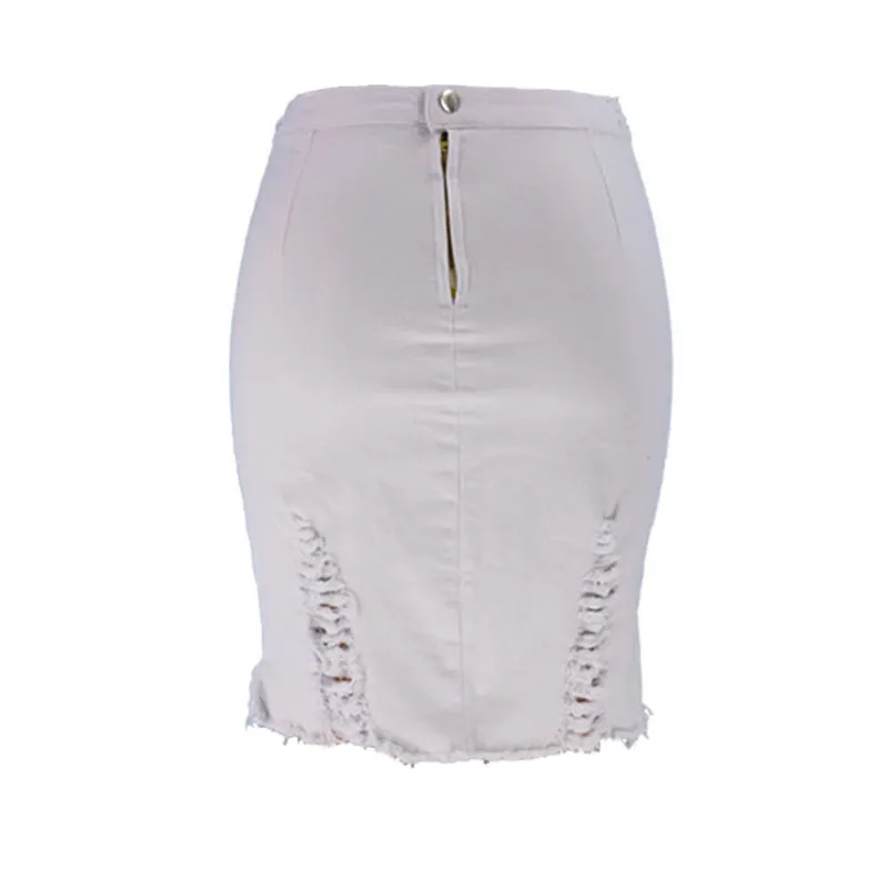 

Summer Women's Sexy Club Street Hole Tassel Bodycon Skirt 2021 Fashion Ladies Casual Irregular Solid Color Denim Skirt