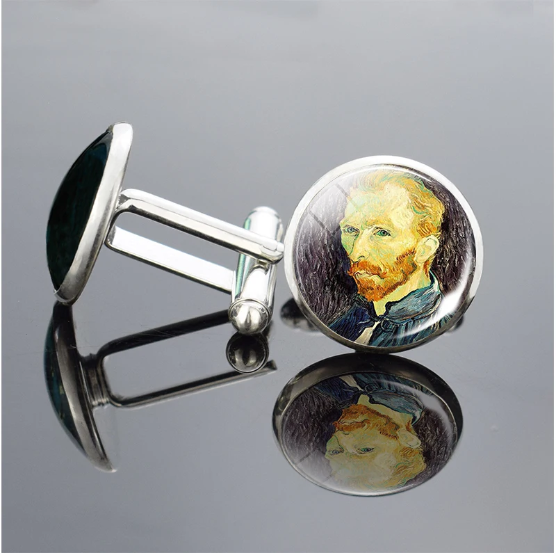 Ван Гог серебряные запонки Звездная ночь ручной работы масляной живописи