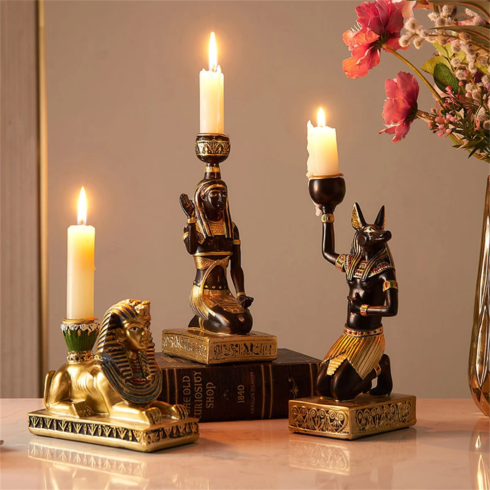 

Retro Nordic Gold Egyptian Goddess Candlestick Holder Mini Sphinx Fragrant Candles Ornament Resin Wick Candle Jars for Candles