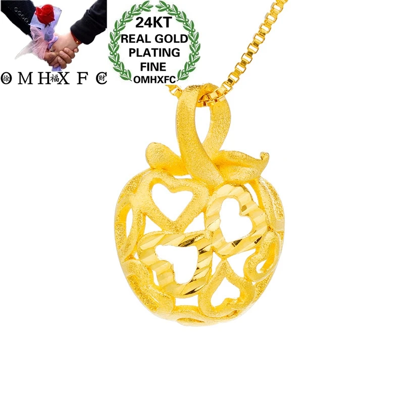 

OMHXFC Wholesale PN377 European Fashion Hot Woman Girl Party Birthday Wedding Gift Christmas Heart Apple 24KT Gold Pendant Charm