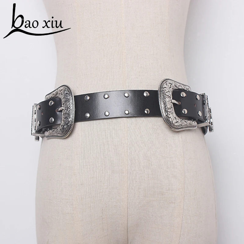 Ремень из натуральной кожи с двойной пряжкой для мужчин и женщин винтажный пояс