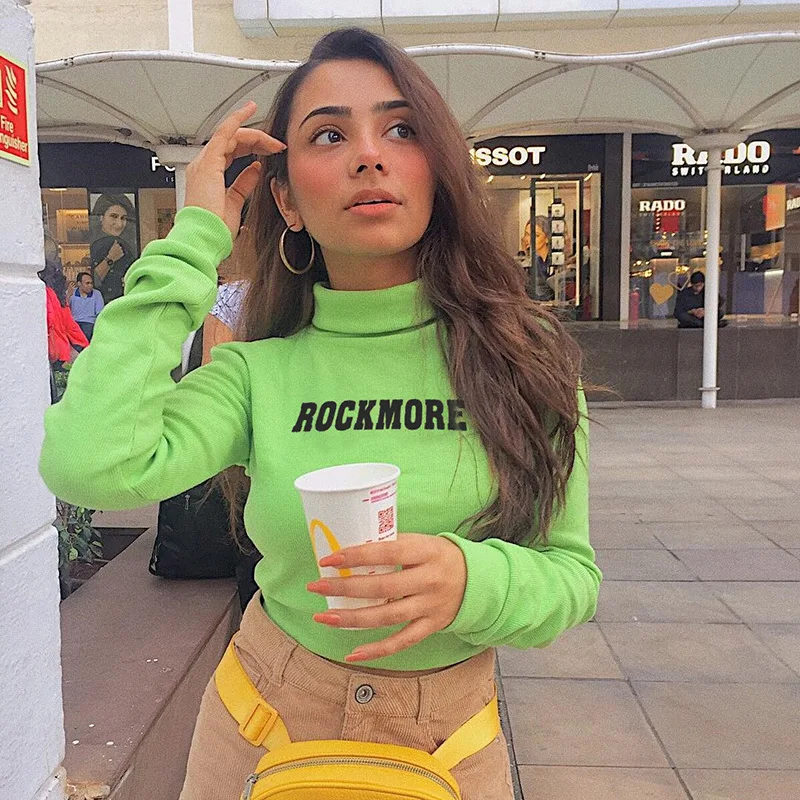 Водолазка Женская толстовка рок больше с буквенным принтом осень длинный рукав