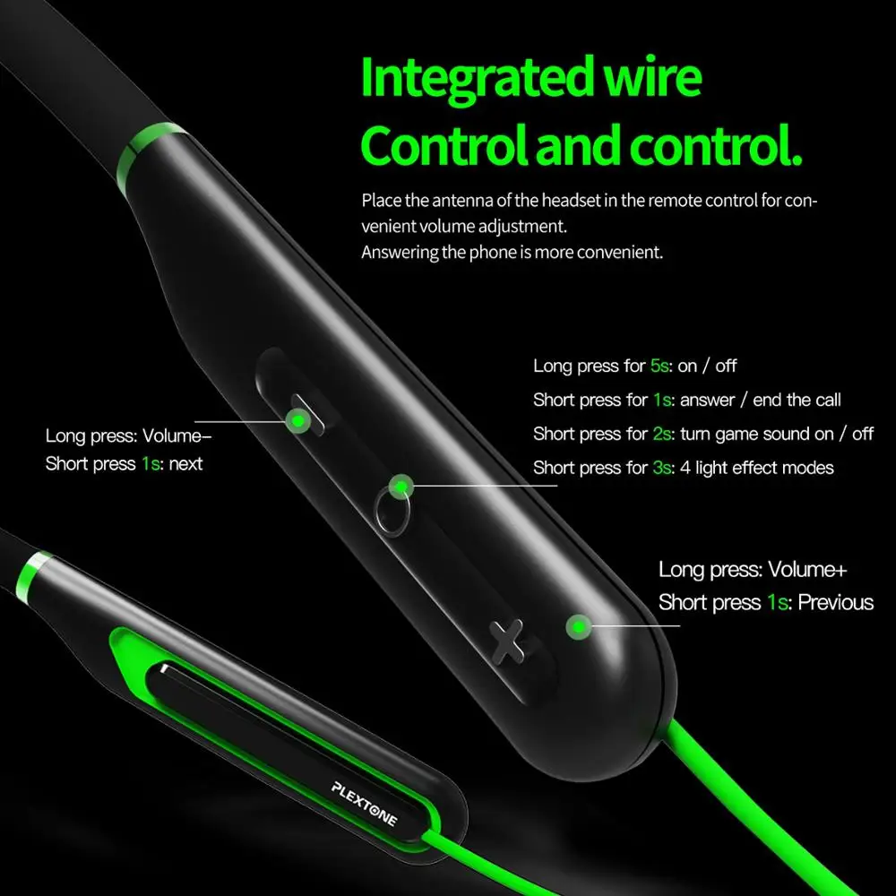 

2021New PLEXTONE G2 Low-latency Neck Hanging Metal In-ear Wireless Bluetooth Headset With Microphone Sports Music Gaming Headset