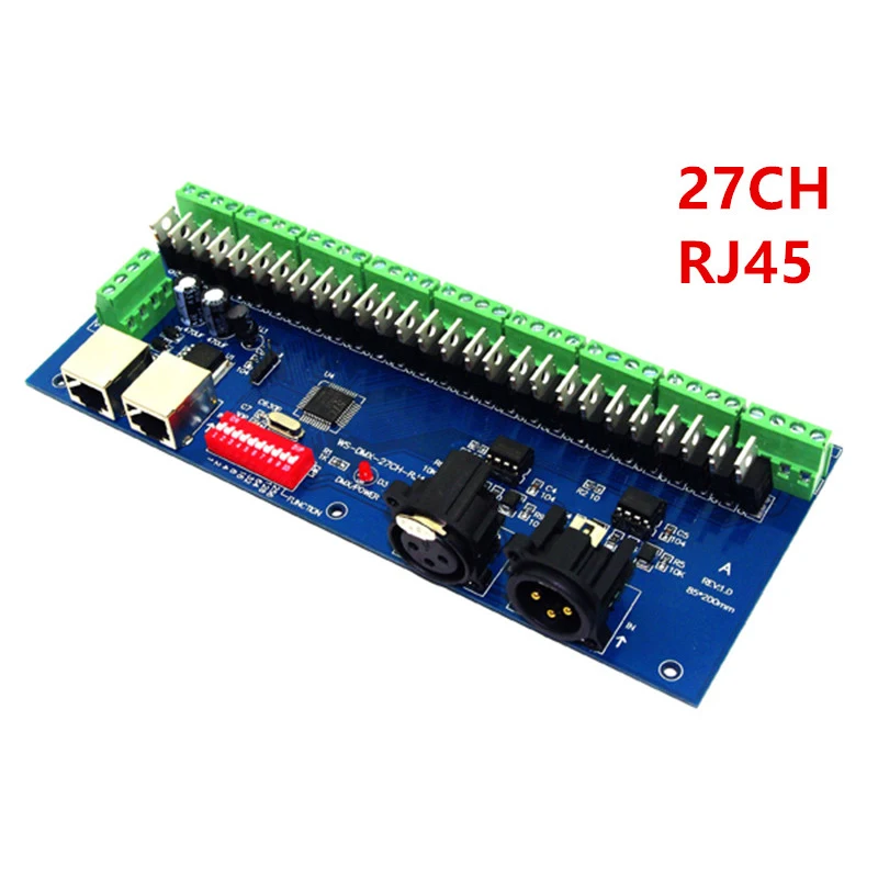 

Оптовая продажа, 27-канальный светодиодный декодер, контроллер с RJ45 9 group max 3A DMX512 XPL 3P для светодиодной ленты RGB