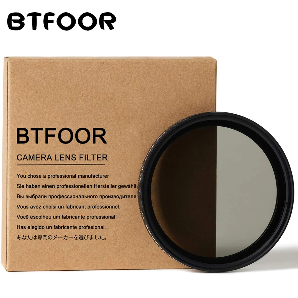 BTFOOR Nd2 400 изменяемый Nd нейтральный фильтр 49 52 55 58 67 72 77 82 мм для Камера объектива Canon