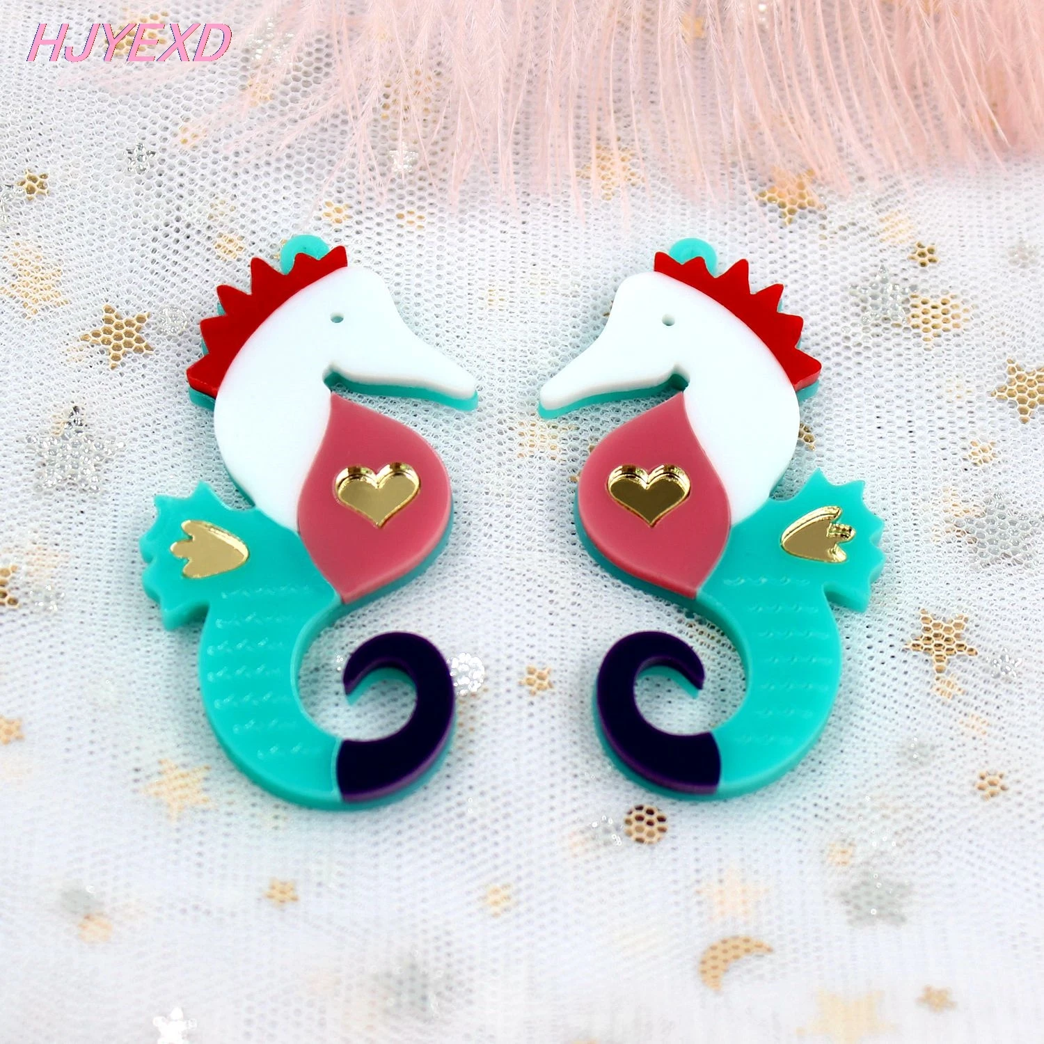 (2 пары) 60 мм Серьги в виде морского конька акриловые серьги висячие Радуга