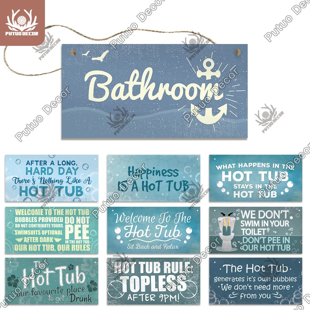 

Putuo Decor Bathroom Signs Wooden Signs Decorative Plaque Wooden Wall Plaque for Toilet Door Decoration Bar Pub Beach Home Decor