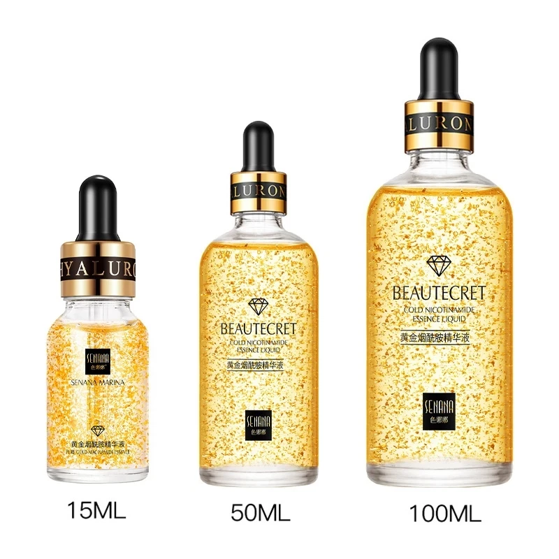 

24K Gold Niacinamide Face Essence Moisturizing Anti-aging Wrinkle Hyaluronic Acid Serum Shrinks Pores Repairs Dry Loose Skin