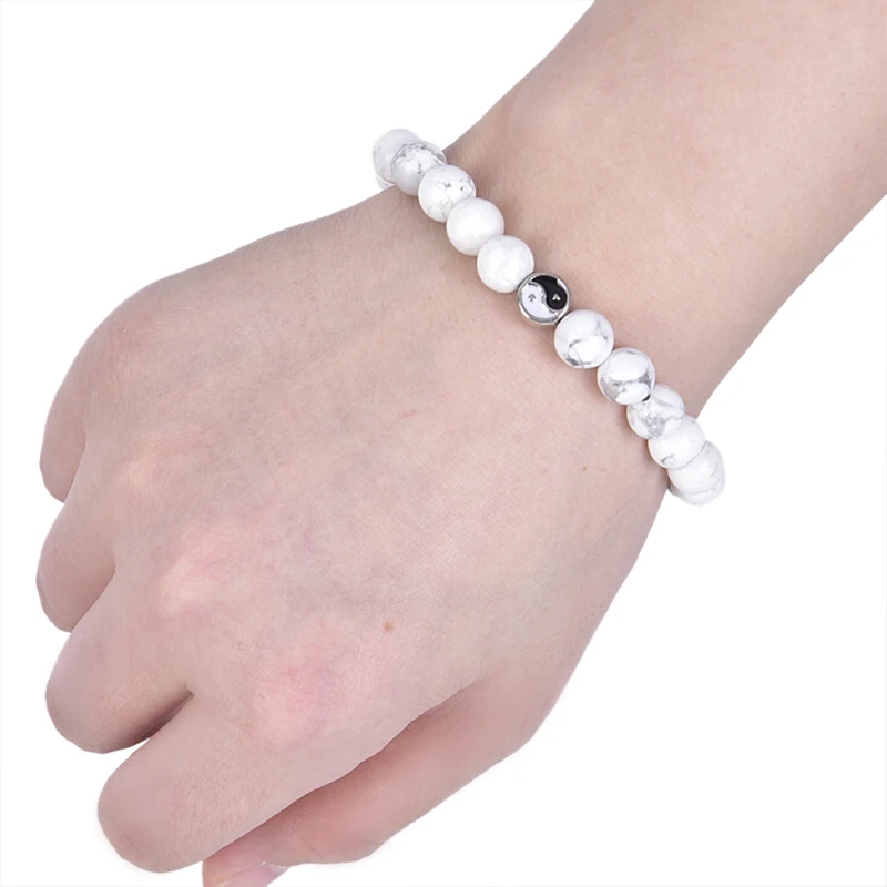 1 шт. Для мужчин женщин натуральный бусины камень Тай Цзи Инь бисерный браслет