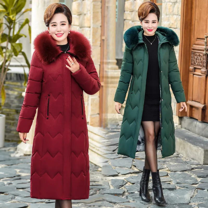 

High Quality 2019 Winter Jacket Women Warm Thicken X-long Slim Ladies Parka Snow Wear Hooded Faux Fur Female Coat