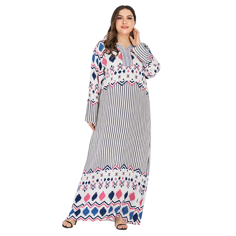 Последний мусульманский Кафтан абайя Дубай печатных вышитые с длинными рукавами