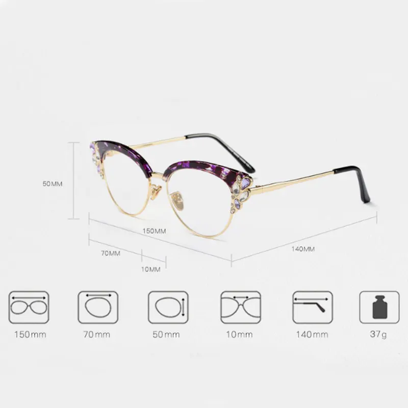 

45120 Metal Anti-Blue Light Cat Eye Glasses Frame Men Women Optical Fashion Computer Eyeglasses