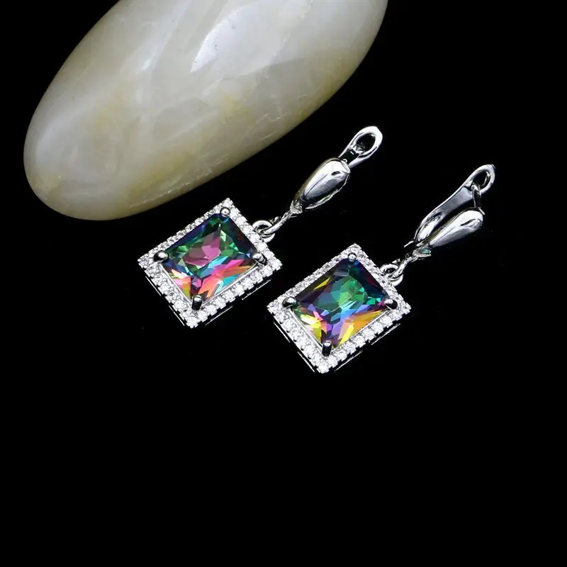Набор украшений для женщин с квадратным мистическим радужным кубическим