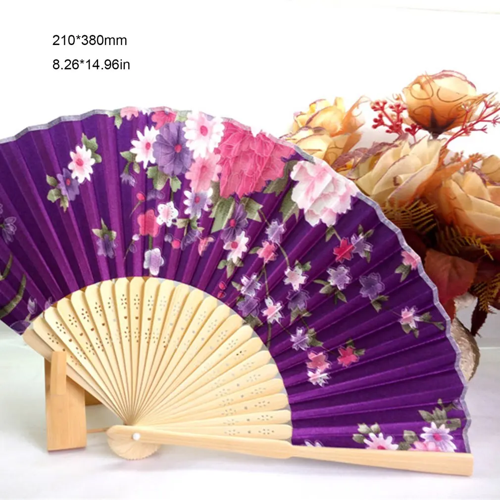 

Portable Fan Japanese Chinese New Style Women's Hand Held Folding Fan Beautiful Satin Fan with Bamboo Frame Summer Cool Gift