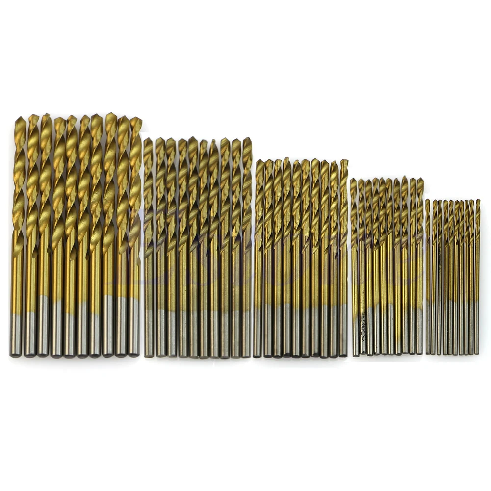 

QXNA 1/1.5/2/2.5/3mm Titanium Coated HSS High Speed Steel Drill Bit Set Tool 50Pcs