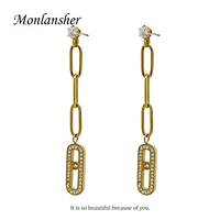 monlansher vintage trendy stainless steel long link chains drop earring for women white color zircon drop earring party jewelry