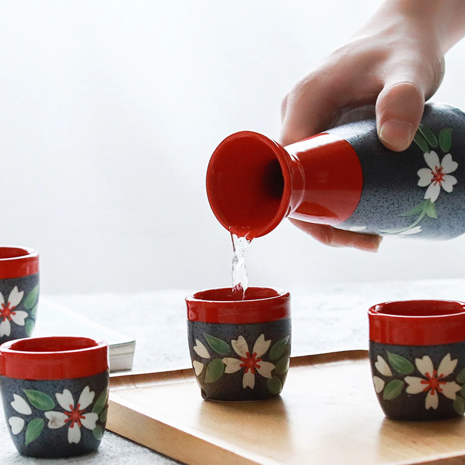 Керамический набор сакэ японского ручной росписи для вина ликера спиртового