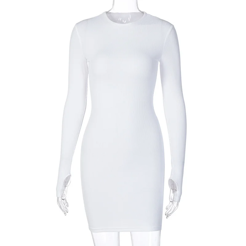 

Long Sleeve Women Party Dresses Autumn Winter 2021 Fashion Skinny Solid Mini Dress O-Neck Sexy Clubwear