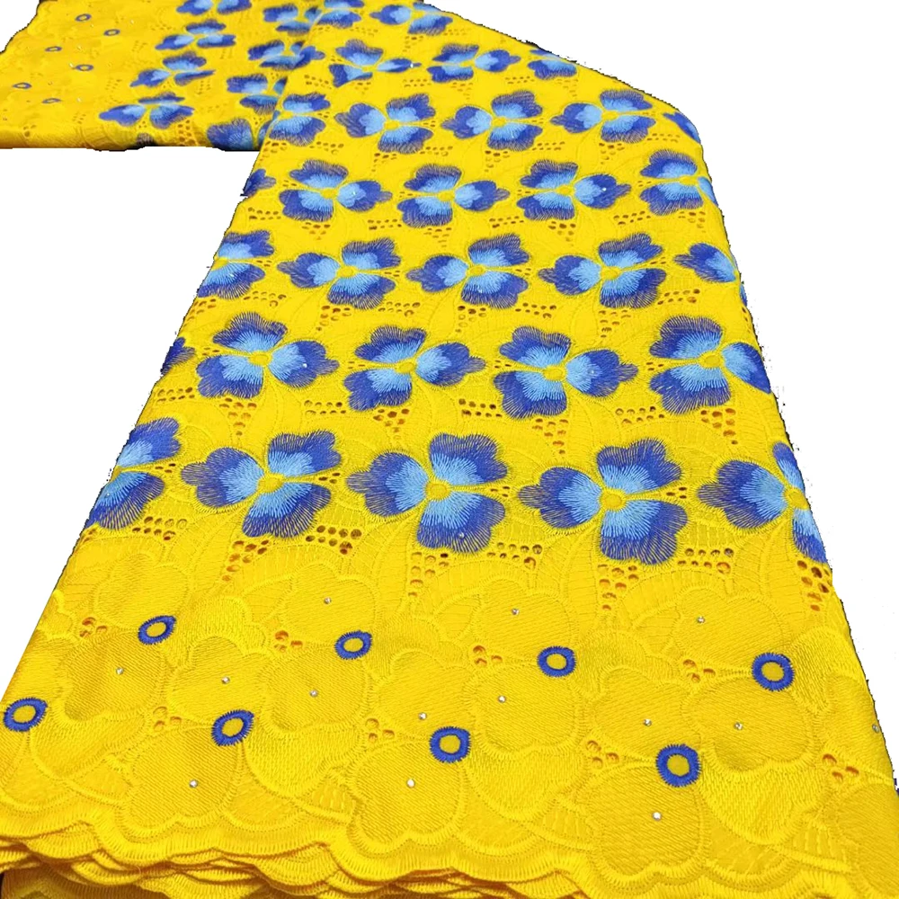 

Sinya Yellow African Lace Fabric 2022 High Quality Dry 100% Cotton Swiss Voile Lace Embroidered Stones For Gowns Sewing