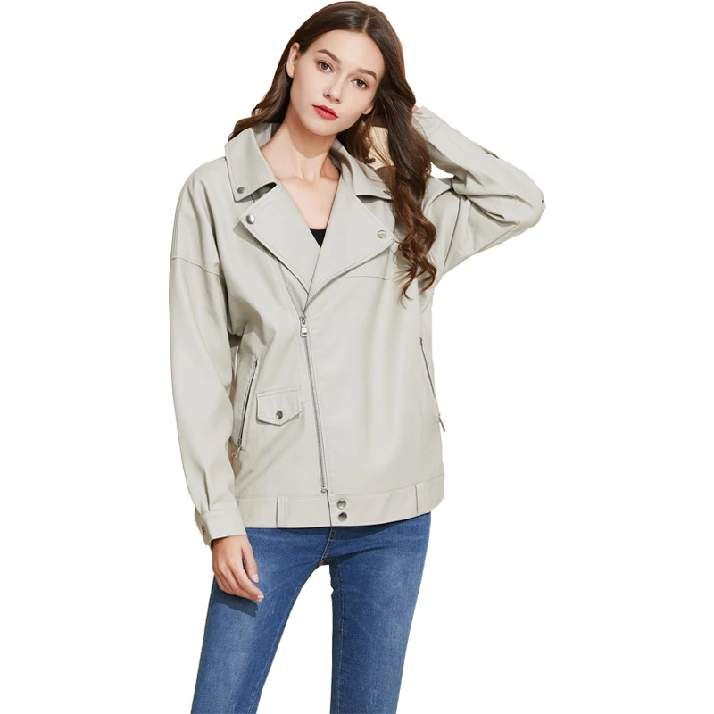 

KALENMOS PU Leather Jackets Women Faux Suede Spring Autumn Slim Fit Korea Harajuku Work Biker Punk Outwear Motorcycle Chic Coat