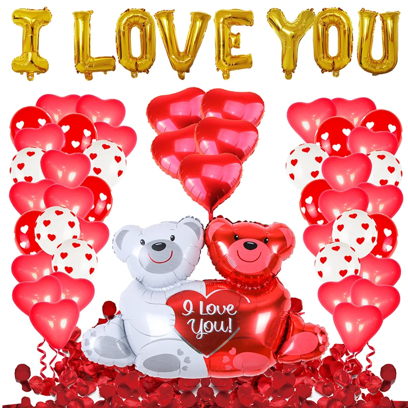 Globos de aluminio con forma de coraz&oacute;n, conjunto de globos de amor y oso para decoraci&oacute;n de propuesta de boda, decoraci&oacute;n del D&iacute;a de San Valent&iacute;n y aniversarios-2