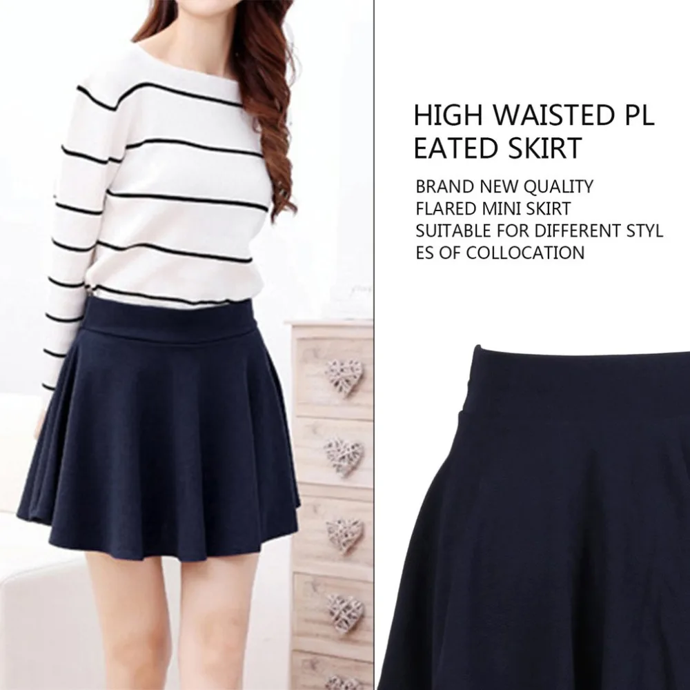 Женская плиссированная мини-юбка Повседневная хлопковая юбка-клеш с высокой