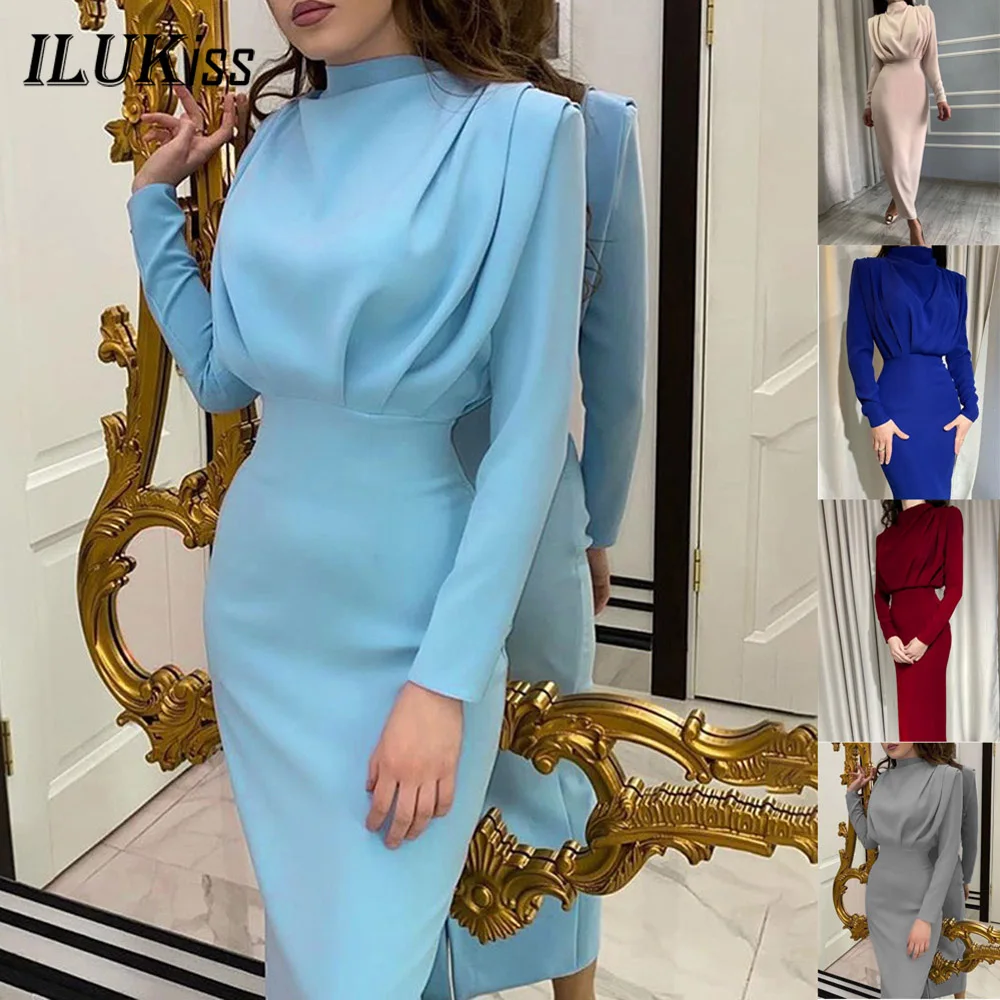 

Осеннее облегающее женское платье с длинным рукавом, однотонное тонкое элегантное красное платье-карандаш макси для женщин, осень 2021, модна...