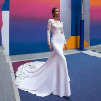 sodigne mermaid wedding dress long sleeves 2022 lace appliques arabic dubai bridal gown backless wedding gown