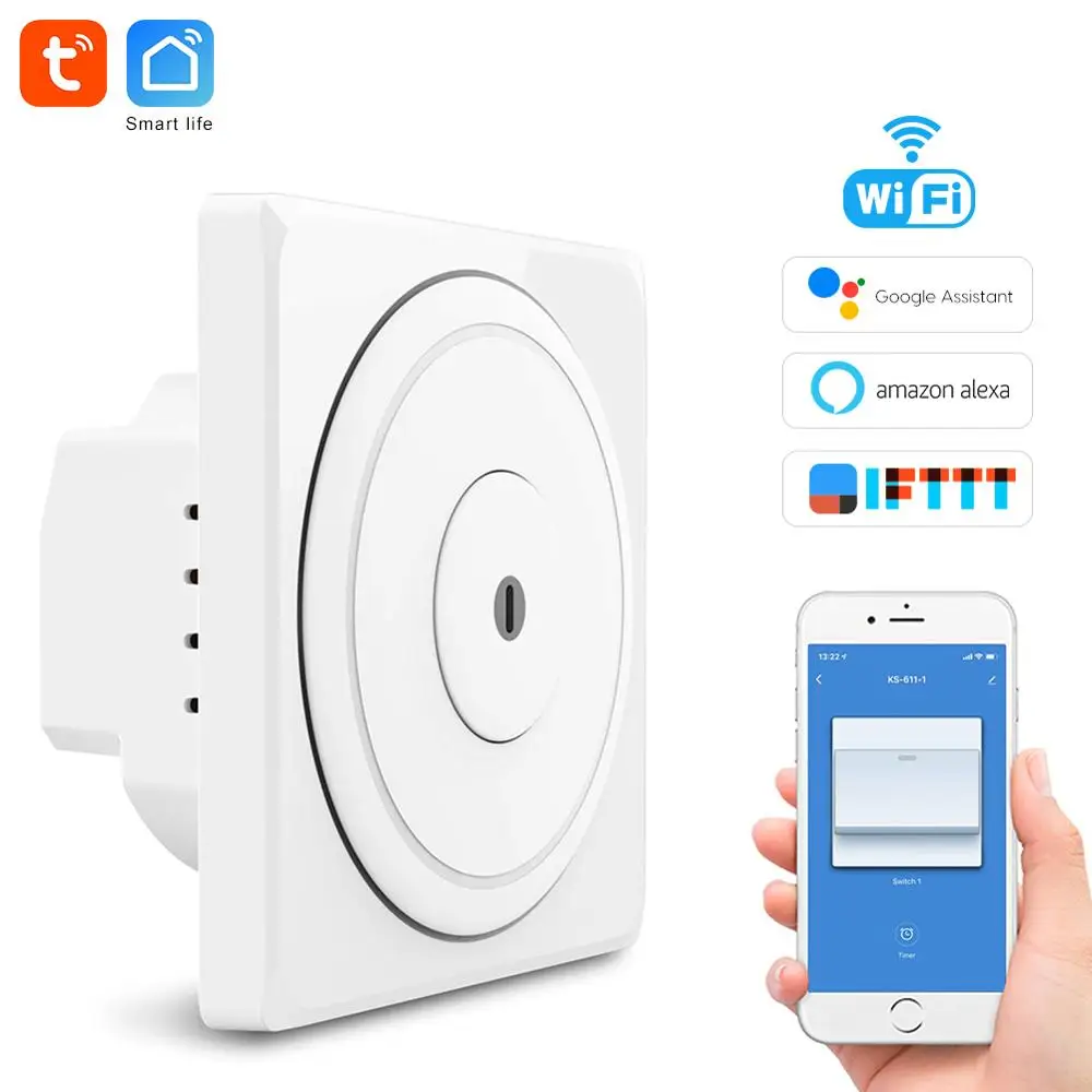Button 1 Gang Tuya умный дом переключатель ЕС настенный wifi дистанционный пульт, кнопка wifi дистанционный переключатель освещения совместим с Alexa, Google home - Комплект: Button 1 Gang
